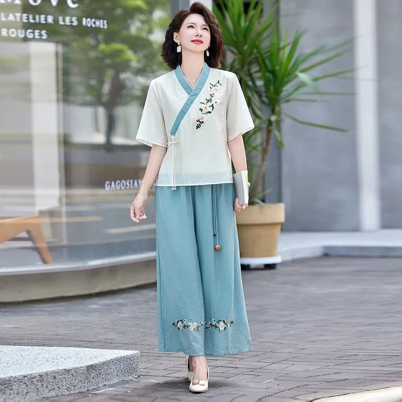 Linen Pant Wide - Womens New Chinese Style Linen Two