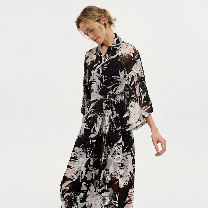 Women Black White Ink Floral S - огляд і ціна Kimono Sheer Floral